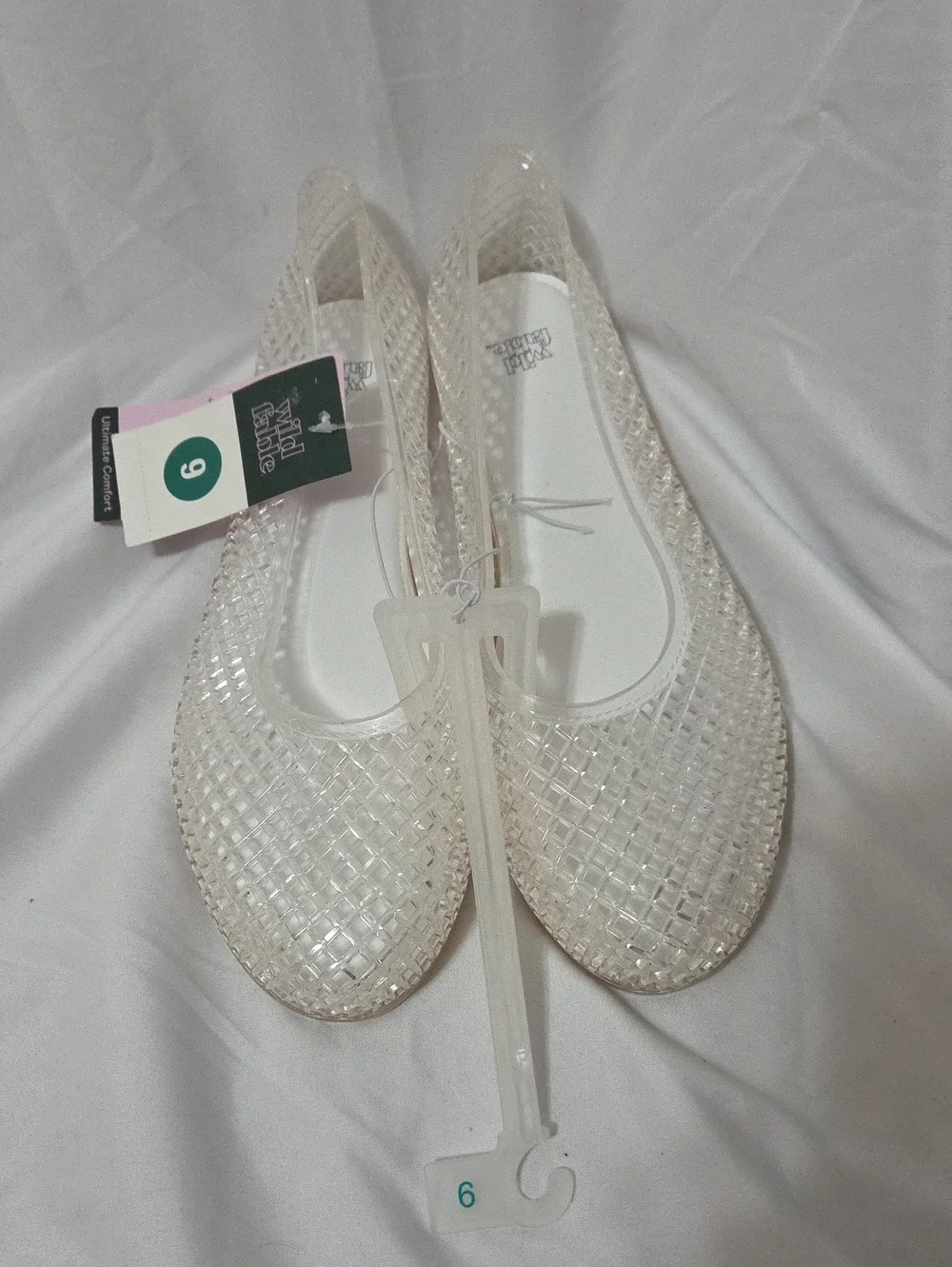 Clear Jelly Shoes Woven Flats, Size 9, Memory Foam Insoles, New with Tags Attach